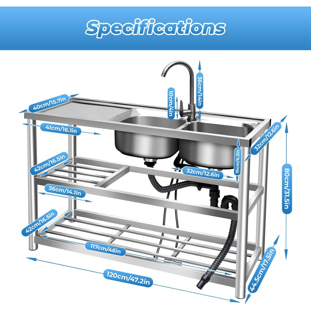 2 Commercial Kitchen Utility S - Commercial Kitchen Double Sink recension och pris